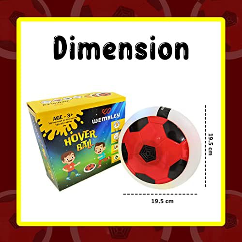 Wembley Rechargeable Hover Football for Kids | Indoor Soccer Ball with LED Lights | Air Powered Floating Disc Toy for Boys & Girls (Red, Age 3–10+)