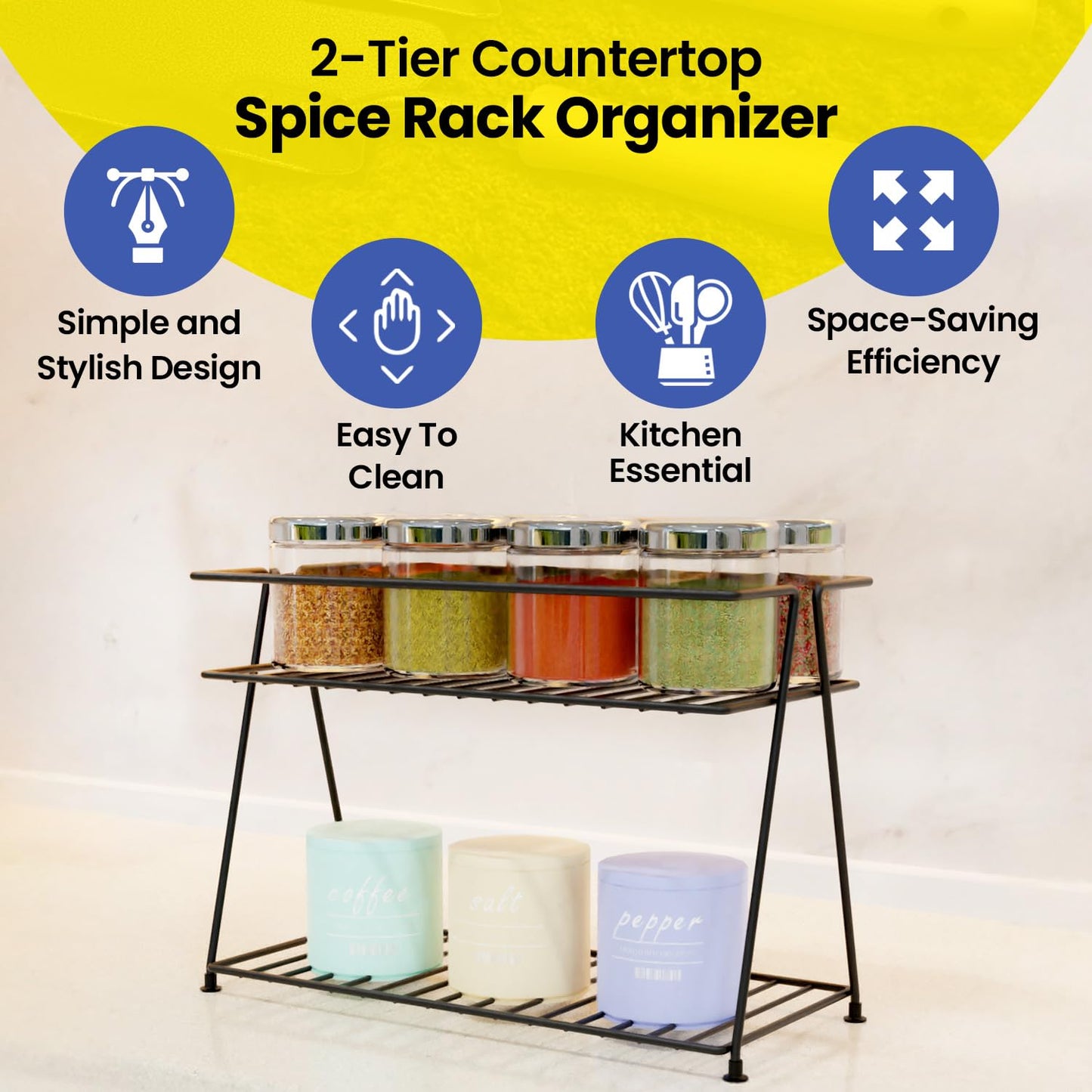 WonderStand Metal NIMBUS 2-Tier Countertop Spice Rack – Black