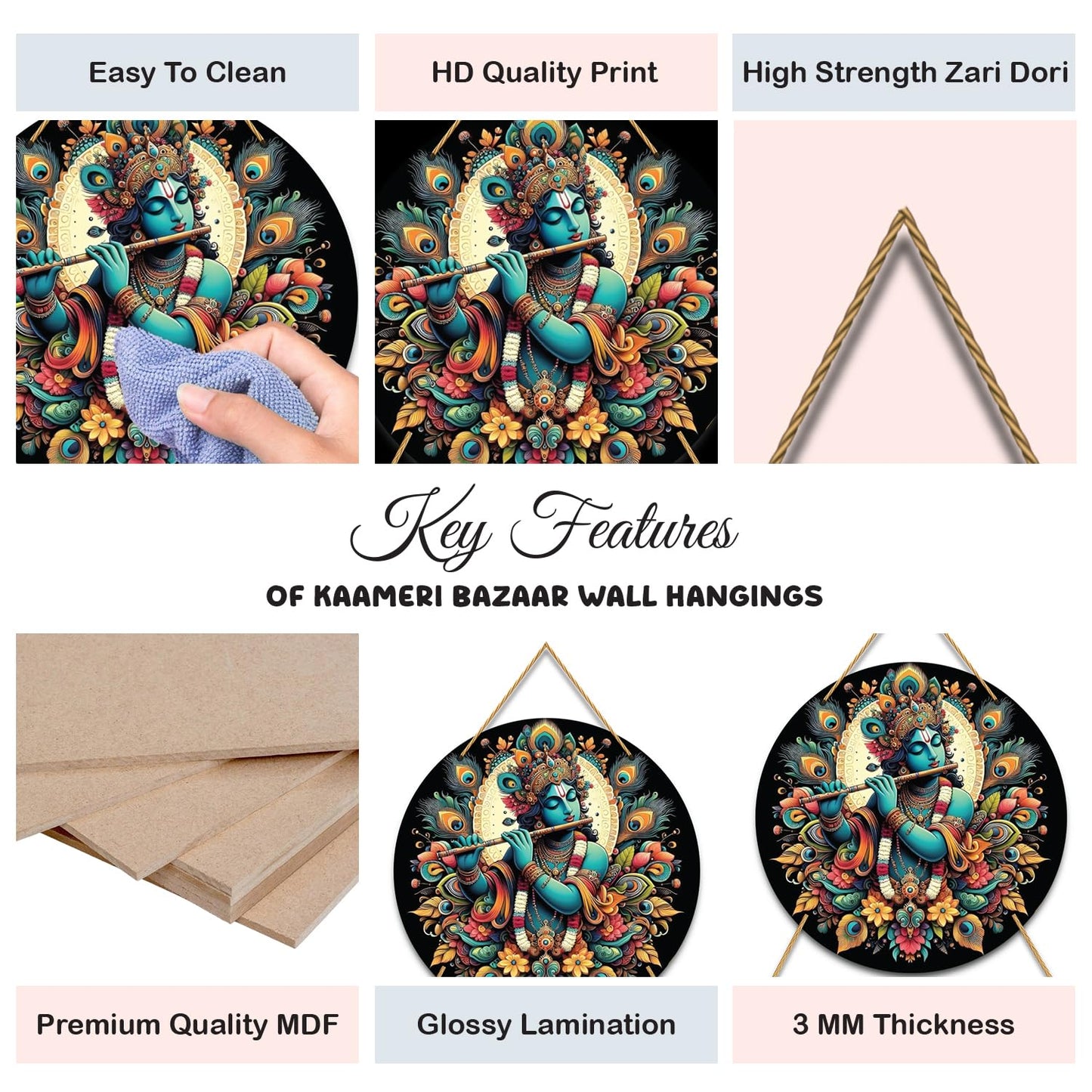 VMMPL Wood Hare Krishna Vasudevaya Haraye Paramatmane Mantra Wall Hanging | Spiritual Wall Art for Living Room, Bedroom & Office | Home Decoration Item (63 x 26 cm)