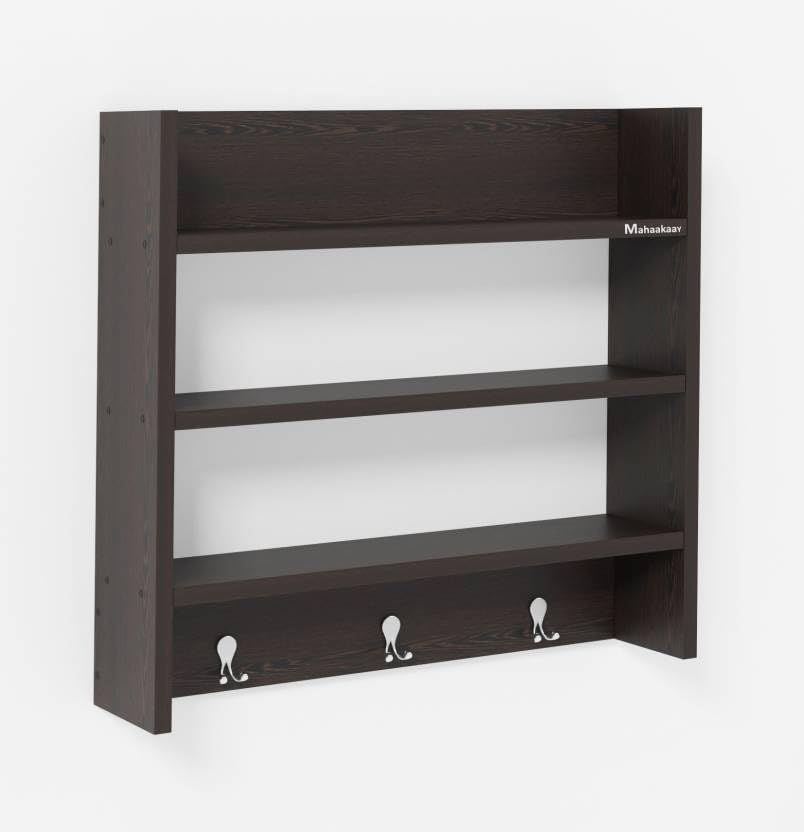 Wooden Kitchen Rack - 4 Tier Closed Cabinet Shelf | Wall Mount | Dust Resistant | Adjustable Storage Organizer | Engineered Wood (Brown)
