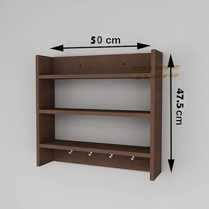 Wooden Kitchen Rack - 4 Tier Closed Cabinet Shelf | Wall Mount | Dust Resistant | Adjustable Storage Organizer | Engineered Wood (Brown)