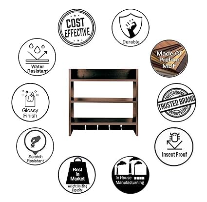 Wooden Kitchen Rack - 4 Tier Closed Cabinet Shelf | Wall Mount | Dust Resistant | Adjustable Storage Organizer | Engineered Wood (Brown)
