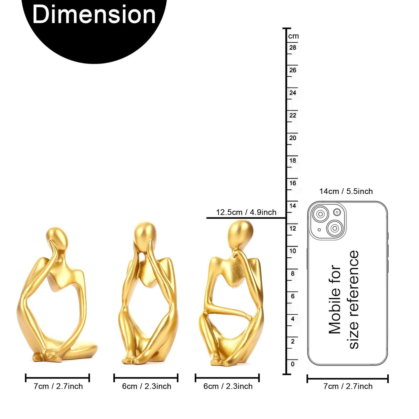 Decorative Abstract Thinker Men Statue Set Of 3 Modern Art Showpiece Sculpture(Fantasy,Gold,13CmX6Cm) Decoration Items For Home Decor Living Room Bedroom Bookshelf Table Office-Resin
