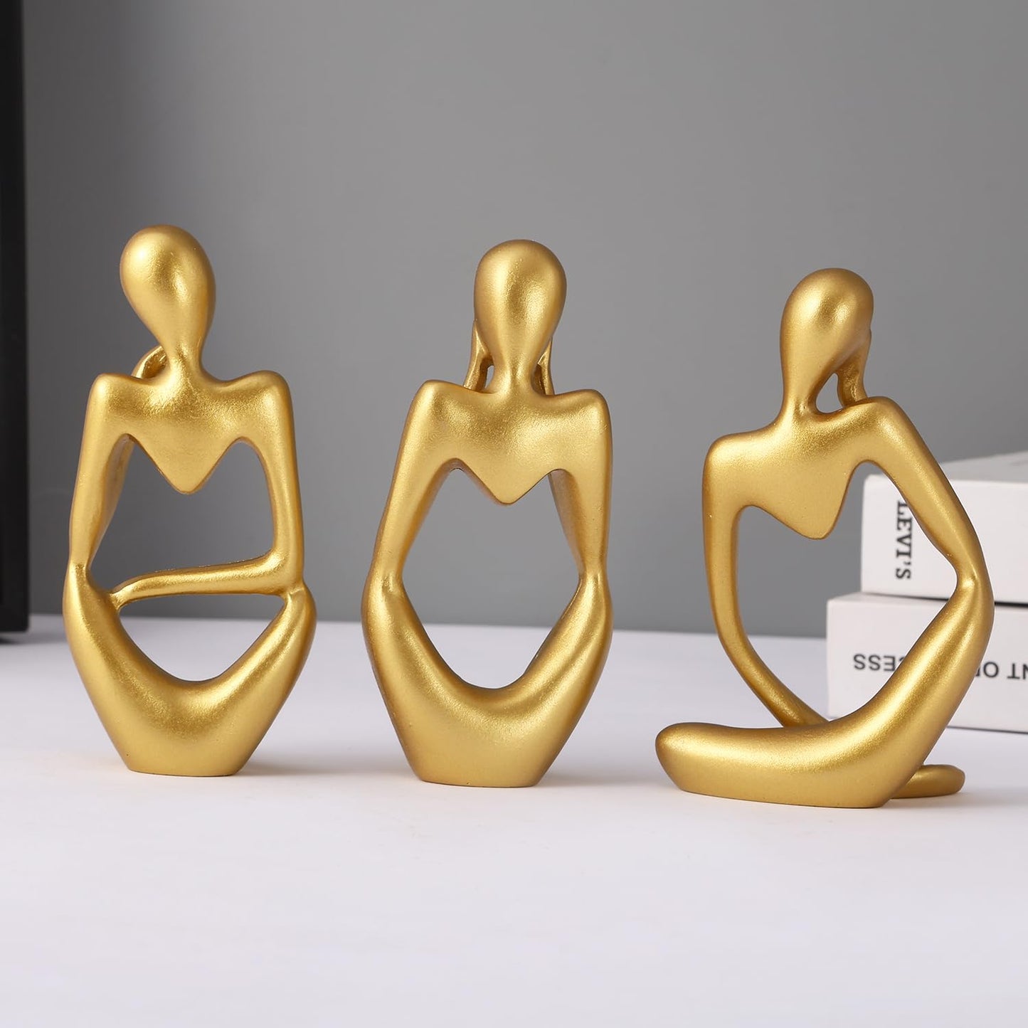 Decorative Abstract Thinker Men Statue Set Of 3 Modern Art Showpiece Sculpture(Fantasy,Gold,13CmX6Cm) Decoration Items For Home Decor Living Room Bedroom Bookshelf Table Office-Resin