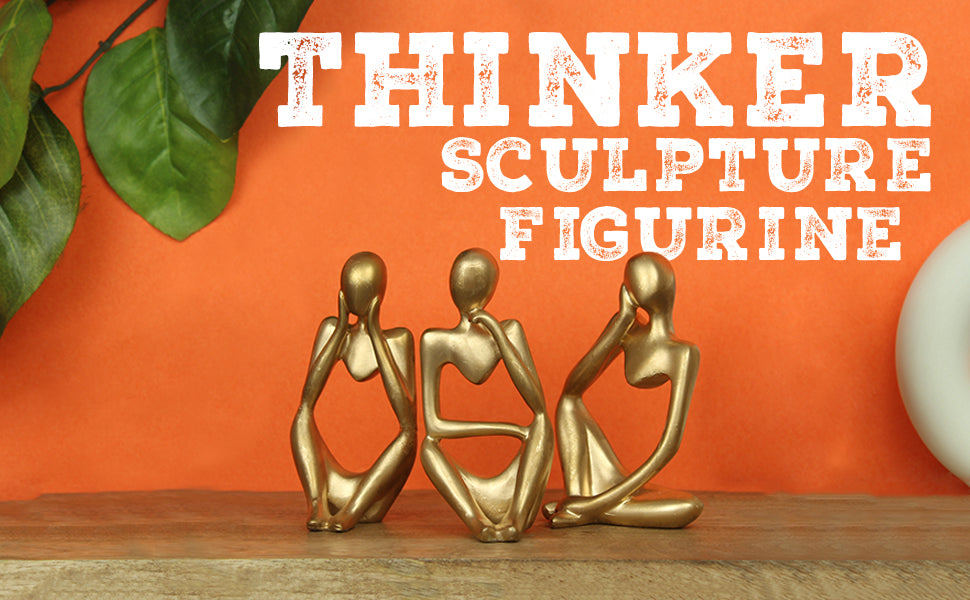 Decorative Abstract Thinker Men Statue Set Of 3 Modern Art Showpiece Sculpture(Fantasy,Gold,13CmX6Cm) Decoration Items For Home Decor Living Room Bedroom Bookshelf Table Office-Resin