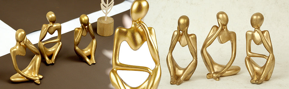 Decorative Abstract Thinker Men Statue Set Of 3 Modern Art Showpiece Sculpture(Fantasy,Gold,13CmX6Cm) Decoration Items For Home Decor Living Room Bedroom Bookshelf Table Office-Resin