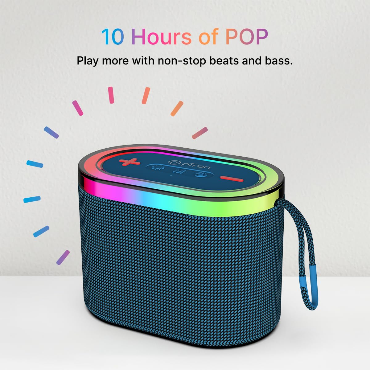 pTron Fusion Pop 12W Bluetooth Speaker with RGB Lights, TWS & 10-Hour Playback – Classic Blue