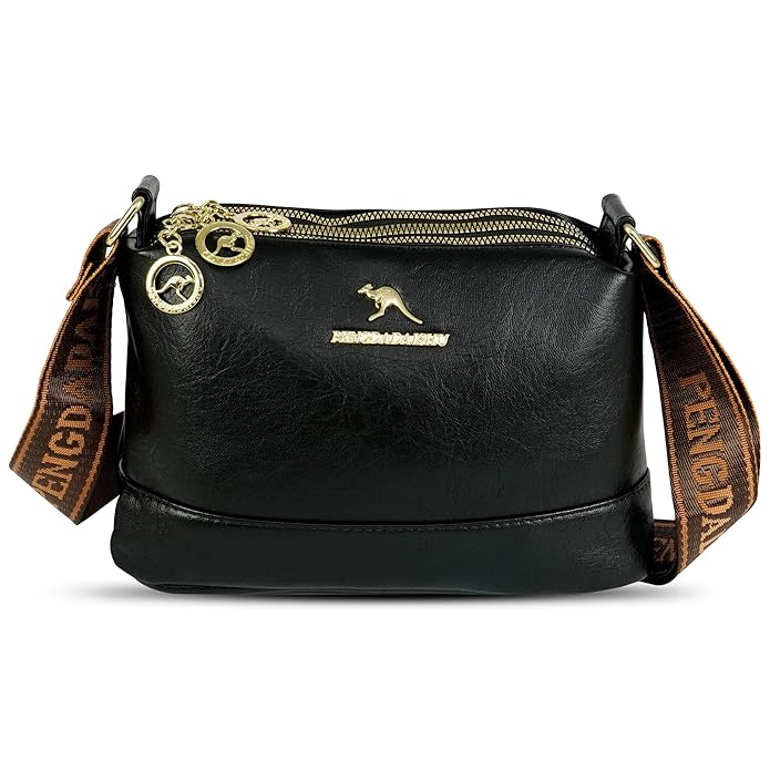 VMMPL Storite PU Leather Sling Bag | Stylish Crossbody Bag for Women & Girls | Multi-Compartment with Adjustable Shoulder Strap β Black