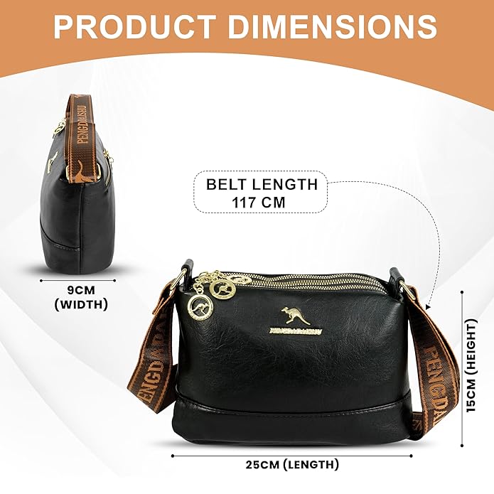 VMMPL Storite PU Leather Sling Bag | Stylish Crossbody Bag for Women & Girls | Multi-Compartment with Adjustable Shoulder Strap β Black
