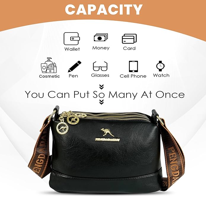 VMMPL Storite PU Leather Sling Bag | Stylish Crossbody Bag for Women & Girls | Multi-Compartment with Adjustable Shoulder Strap β Black