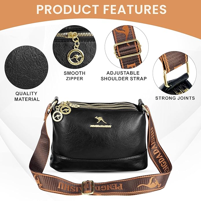 VMMPL Storite PU Leather Sling Bag | Stylish Crossbody Bag for Women & Girls | Multi-Compartment with Adjustable Shoulder Strap β Black