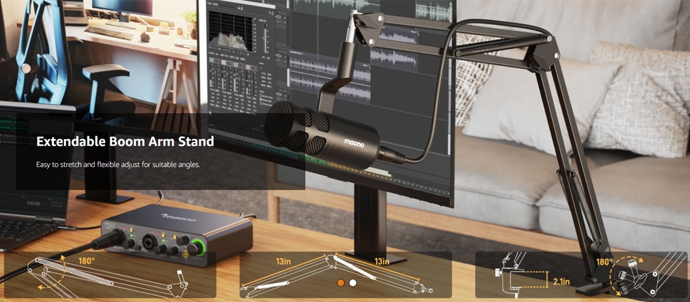 MAONO PD100S XLR Dynamic Microphone for Podcast | Cardioid Studio Microphone with Boom Arm, Voice Isolation Technology & Metal Body for Recording, Streaming, Voice Over & Home Studio