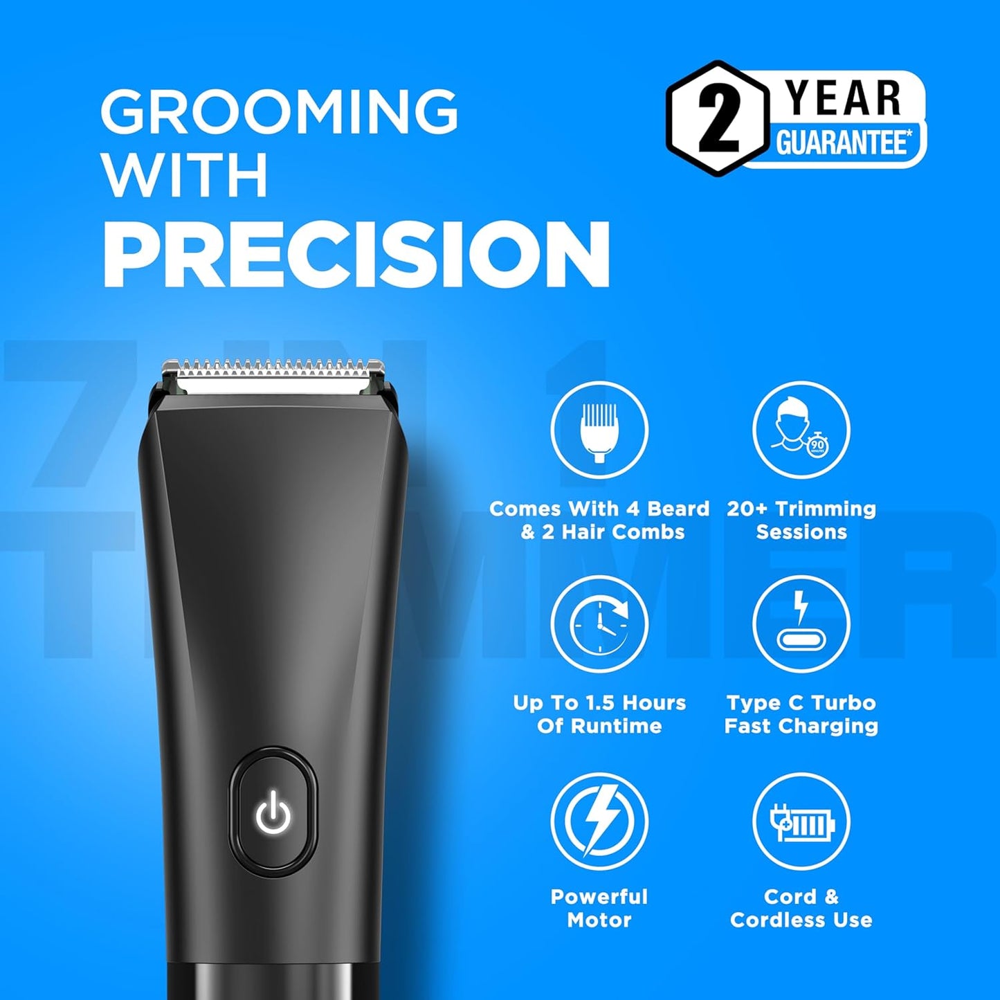 Havells Beard & Hair Trimmer |2-in-1 Special Blade| Comes with 4 Beard & 2 Hair Combs|Type C Turbo Charge|No Nicks & Cuts|2 Year Guarantee|BT4001