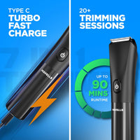 Havells Beard & Hair Trimmer |2-in-1 Special Blade| Comes with 4 Beard & 2 Hair Combs|Type C Turbo Charge|No Nicks & Cuts|2 Year Guarantee|BT4001