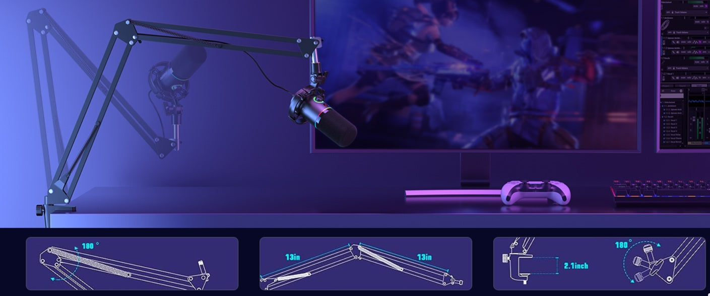 MAONO PD200XS XLR/USB Dynamic Microphone with RGB Lighting & Boom Arm | Professional Gaming, Podcast & Streaming Microphone