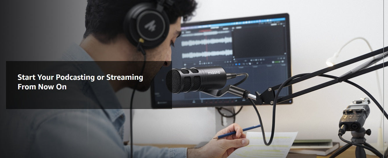 MAONO PD100S XLR Dynamic Microphone for Podcast | Cardioid Studio Microphone with Boom Arm, Voice Isolation Technology & Metal Body for Recording, Streaming, Voice Over & Home Studio
