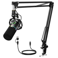 MAONO PD200XS XLR/USB Dynamic Microphone with RGB Lighting & Boom Arm | Professional Gaming, Podcast & Streaming Microphone