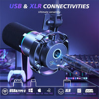 MAONO PD200XS XLR/USB Dynamic Microphone with RGB Lighting & Boom Arm | Professional Gaming, Podcast & Streaming Microphone
