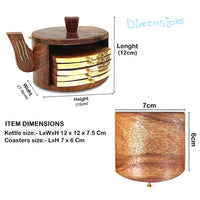 VMMPL Wooden Kettle Shape Coasters Set of 6 – Handcrafted Sheesham Wood Drink Mats with Holder for Coffee Mugs, Tea Cups, Beer Cans & Water Glasses – Brown (4 x 4 x 5 Inch)
