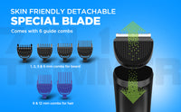 Havells Beard & Hair Trimmer |2-in-1 Special Blade| Comes with 4 Beard & 2 Hair Combs|Type C Turbo Charge|No Nicks & Cuts|2 Year Guarantee|BT4001