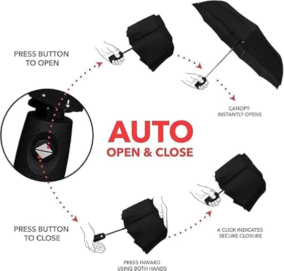 VMMPL inulec PSYCH Automatic Travel Umbrella - Stylish Windproof For Rain & Compact, Strong for Wind, Auto Open/Close Button, Travel-Friendly 3-Fold Design Perfect Umbrella for Men & Women