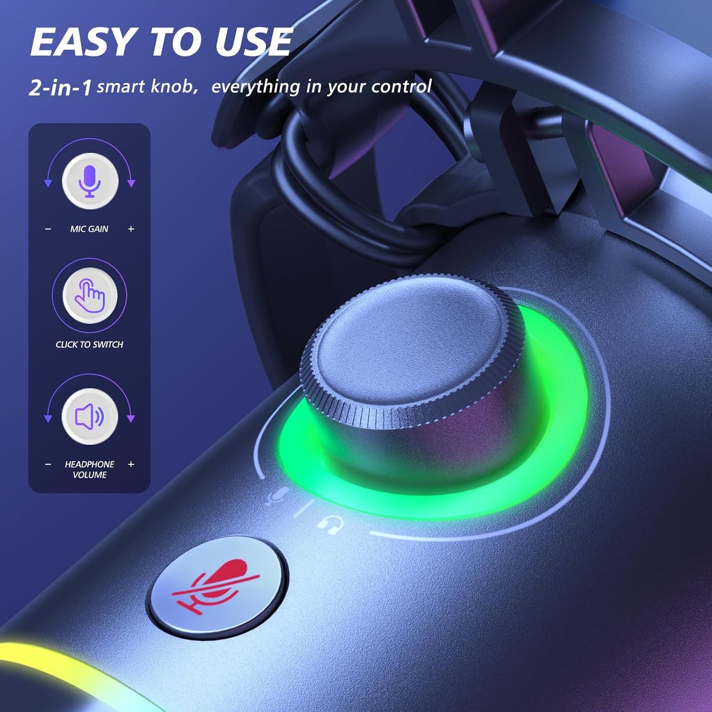 MAONO PD200XS XLR/USB Dynamic Microphone with RGB Lighting & Boom Arm | Professional Gaming, Podcast & Streaming Microphone