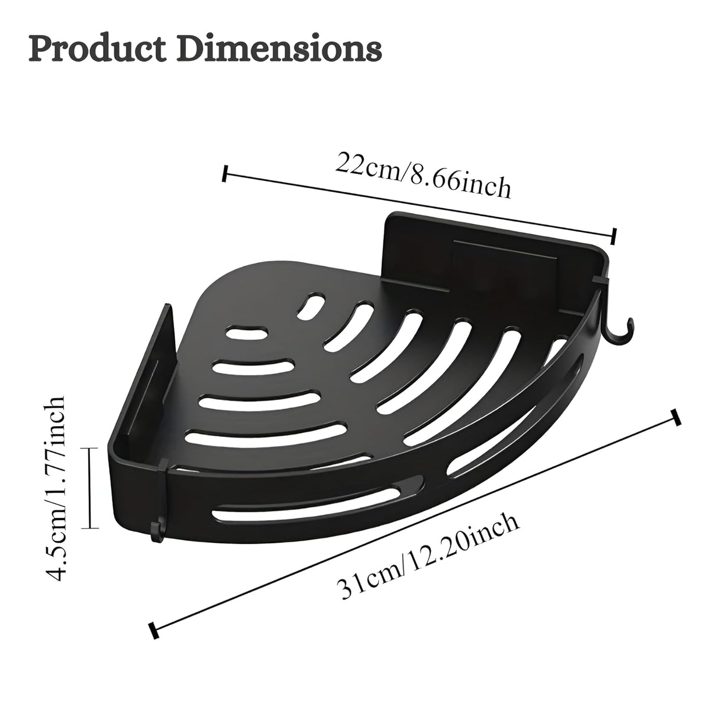 VMMPL SquareUp Bathroom Corner Shelf Wall Mount | Self-Adhesive No Drill Storage Rack | ABS Plastic Organizer for Bathroom & Kitchen | Black | Pack of 2