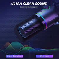 MAONO PD200XS XLR/USB Dynamic Microphone with RGB Lighting & Boom Arm | Professional Gaming, Podcast & Streaming Microphone