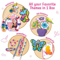 VMMPL Fabulous Craft Kit 5-in-1 Arts & Crafts Set for Kids | DIY Art Kit for Girls Ages 5-9 | Includes Glass Painting, Paper Quilling, Stamp Art & More | 200+ Craft Supplies