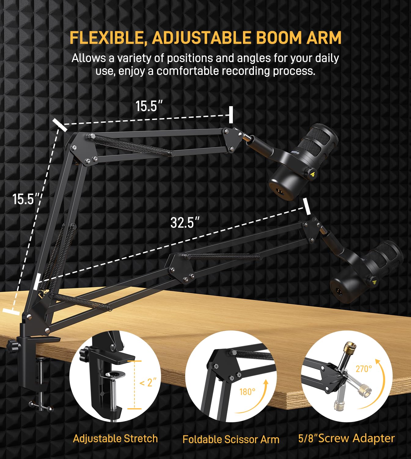 MAONO PD100S XLR Dynamic Microphone for Podcast | Cardioid Studio Microphone with Boom Arm, Voice Isolation Technology & Metal Body for Recording, Streaming, Voice Over & Home Studio