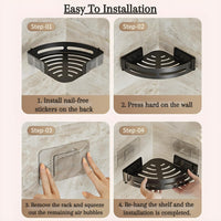 VMMPL SquareUp Bathroom Corner Shelf Wall Mount | Self-Adhesive No Drill Storage Rack | ABS Plastic Organizer for Bathroom & Kitchen | Black | Pack of 2
