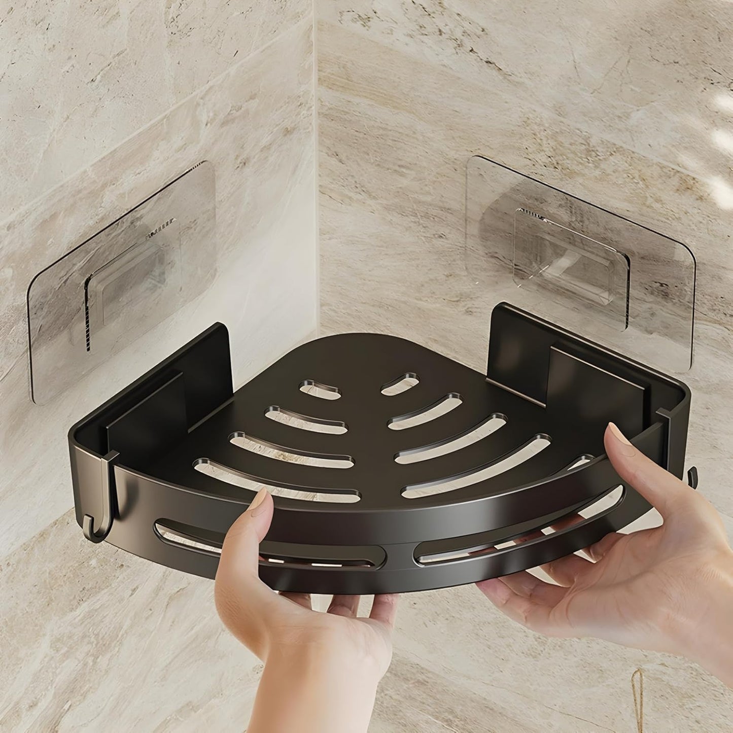 VMMPL SquareUp Bathroom Corner Shelf Wall Mount | Self-Adhesive No Drill Storage Rack | ABS Plastic Organizer for Bathroom & Kitchen | Black | Pack of 2