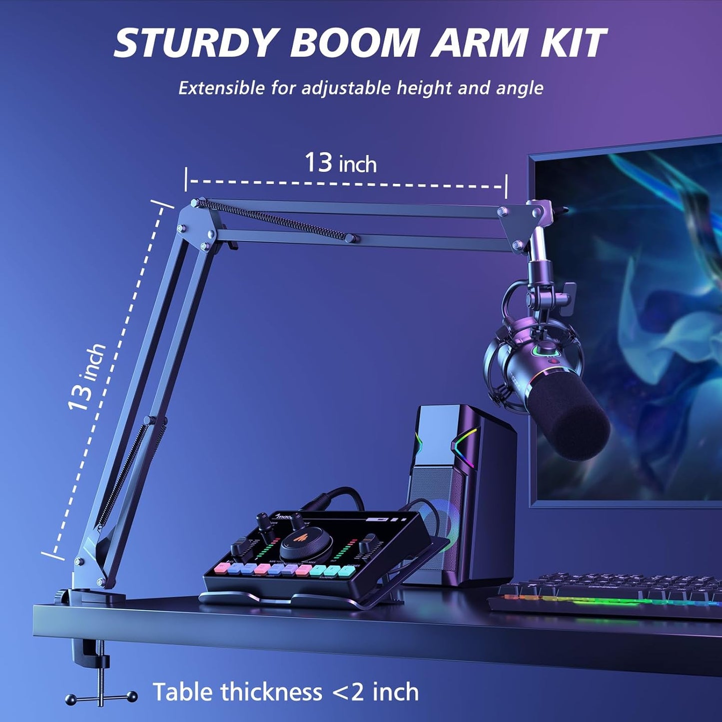 MAONO PD200XS XLR/USB Dynamic Microphone with RGB Lighting & Boom Arm | Professional Gaming, Podcast & Streaming Microphone