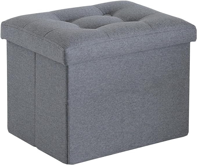 Storage Ottoman Folding Rectangle Cube Coffee Table Multipurpose Short Children Sofa Stool Linen Fabric Bench Foot Rest for Bedroom L17W13H13(Grey)