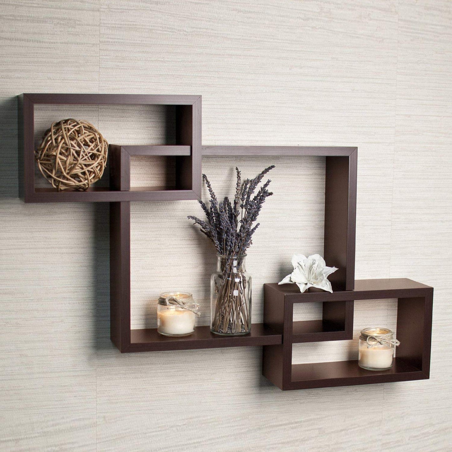 Cherry Wood Intersecting Floating Shelf – Stylish Wall-Mounted Display for Home & Office