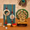 VMMPL Bhaiya Bhabhi Rakhi Gift Combo | Set of 2 Kundan Rakhis (Bhaiya & Bhabhi) + Metal Ganesha Idol + Greeting Card | Raksha Bandhan Gift Hamper (M4-Bhaiya Bhabhi)
