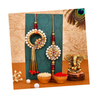 VMMPL Premium Bhaiya Bhabhi Rakhi Gift Combo with Ganesha Idol – Kundan Rakhi, Floral Lumba, Greeting Card & Tilak Set | Raksha Bandhan Special