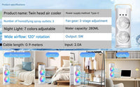 Zemic Portable Double Ended Spray Fan | Mini USB Rechargeable Air Cooler with 3 Speed Settings, 280ml Water Tank, LED Light & Remote | Touch Control, Mist Spray, Ice Filling | Table Desk Fan for Home, Office, Travel (Multy)