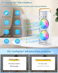 Zemic Portable Double Ended Spray Fan | Mini USB Rechargeable Air Cooler with 3 Speed Settings, 280ml Water Tank, LED Light & Remote | Touch Control, Mist Spray, Ice Filling | Table Desk Fan for Home, Office, Travel (Multy)
