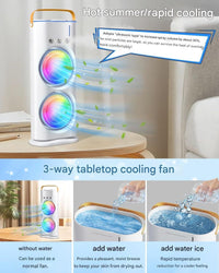 Zemic Portable Double Ended Spray Fan | Mini USB Rechargeable Air Cooler with 3 Speed Settings, 280ml Water Tank, LED Light & Remote | Touch Control, Mist Spray, Ice Filling | Table Desk Fan for Home, Office, Travel (Multy)