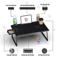 BrandFlex Study Table Bed Table Premium Laptop Table/Foldable and Portable Wooden/Writing Desk for Office/Home/School (U$A COTTED ABLACK), 59.7 cm, 10 cm