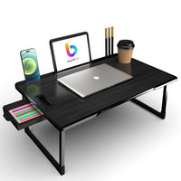 BrandFlex Study Table Bed Table Premium Laptop Table/Foldable and Portable Wooden/Writing Desk for Office/Home/School (U$A COTTED ABLACK), 59.7 cm, 10 cm