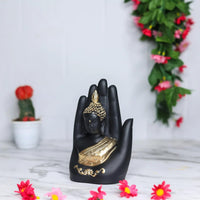 VMMPL Golden Handcrafted Palm Buddha Idol – Traditional Resin Buddha Hand Statue for Home Decor, Office, Mandir & Gifting (17x9x6 cm)