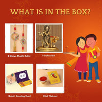 VMMPL- Premium Bhaiya Bhabhi Rakhi Set with Krishna Idol | Handmade Metal Idol, Kundan & Lumba Rakhi, Tilak Set & Greeting Card | Raksha Bandhan Gift Combo