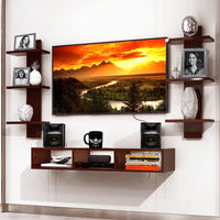 SJ Craft Maaz Art Craft Wooden TV Entertainment Unit TV Cabinet for Wall Set Top Box Holder for Home Wall Set Top Box Shelf Set & TV Set & Unit for Wall for Living Room (Brown)