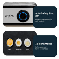 Wipro Elato BE201 4in1 Multicooker 500 Watt - Boils up to 16 Eggs, Steam Rice, Poach Eggs, Cook Vegetables - 3 Boiling Modes, Concurrent Cooking - 1 Year Warranty