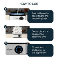 Wipro Elato BE201 4in1 Multicooker 500 Watt - Boils up to 16 Eggs, Steam Rice, Poach Eggs, Cook Vegetables - 3 Boiling Modes, Concurrent Cooking - 1 Year Warranty