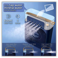 Drumstone 15 Years Warranty Mini Air Cooler & Mist Fan | 3-in-1 Portable Rechargeable AC Fan with LED Night Light, 3 Wind Speeds, Timer, USB Powered | Blue | Ideal for Home & Office