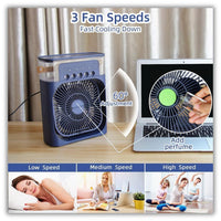 Drumstone 15 Years Warranty Mini Air Cooler & Mist Fan | 3-in-1 Portable Rechargeable AC Fan with LED Night Light, 3 Wind Speeds, Timer, USB Powered | Blue | Ideal for Home & Office