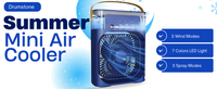 Drumstone 15 Years Warranty Mini Air Cooler & Mist Fan | 3-in-1 Portable Rechargeable AC Fan with LED Night Light, 3 Wind Speeds, Timer, USB Powered | Blue | Ideal for Home & Office